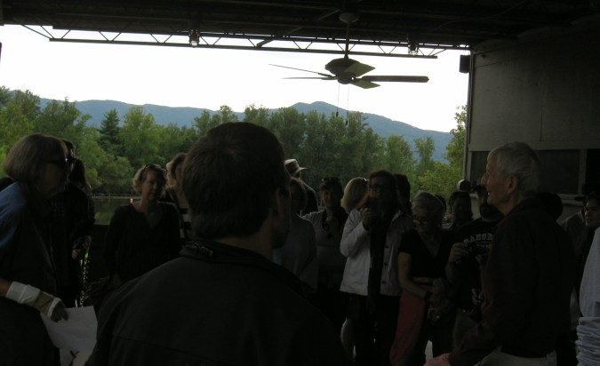 Mary Emma Harris and Ted Drier, Jr on the back porch of the Study Hall